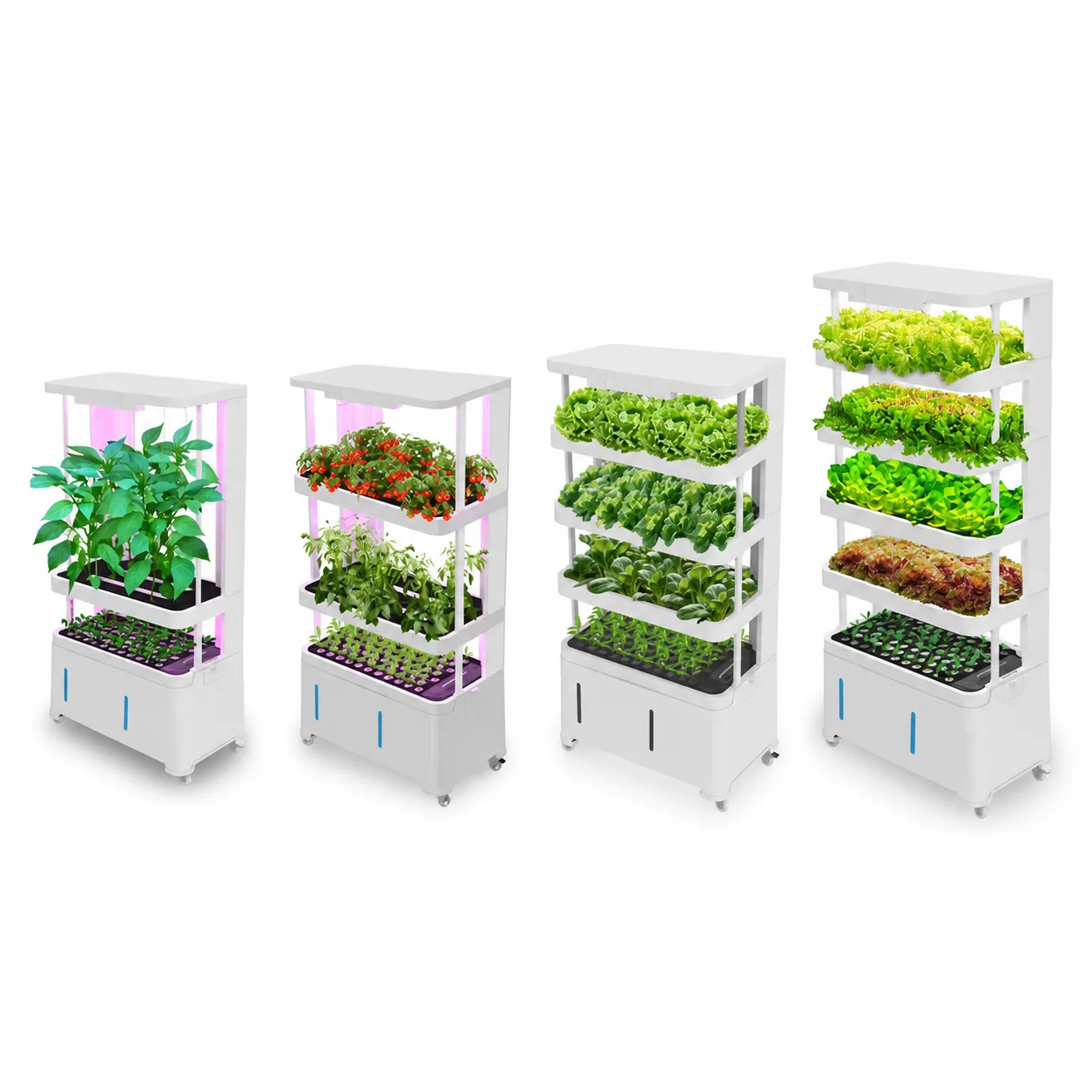 Hydroponic planter product line with two-layer, three-layer, four-layer, and five-layer models
